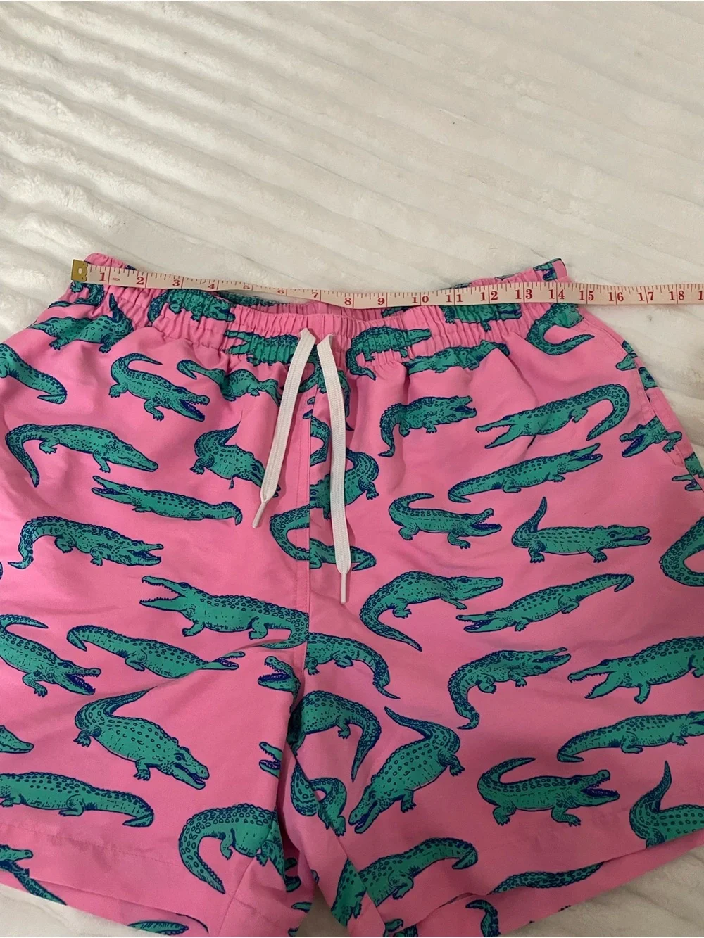 chubbies Pink Swim Trunks with Teal Alligator Print